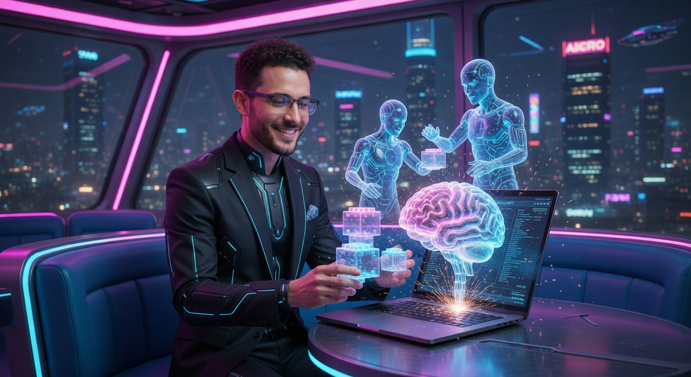 Clark and Grok collaborating in a cyberpunk diner booth